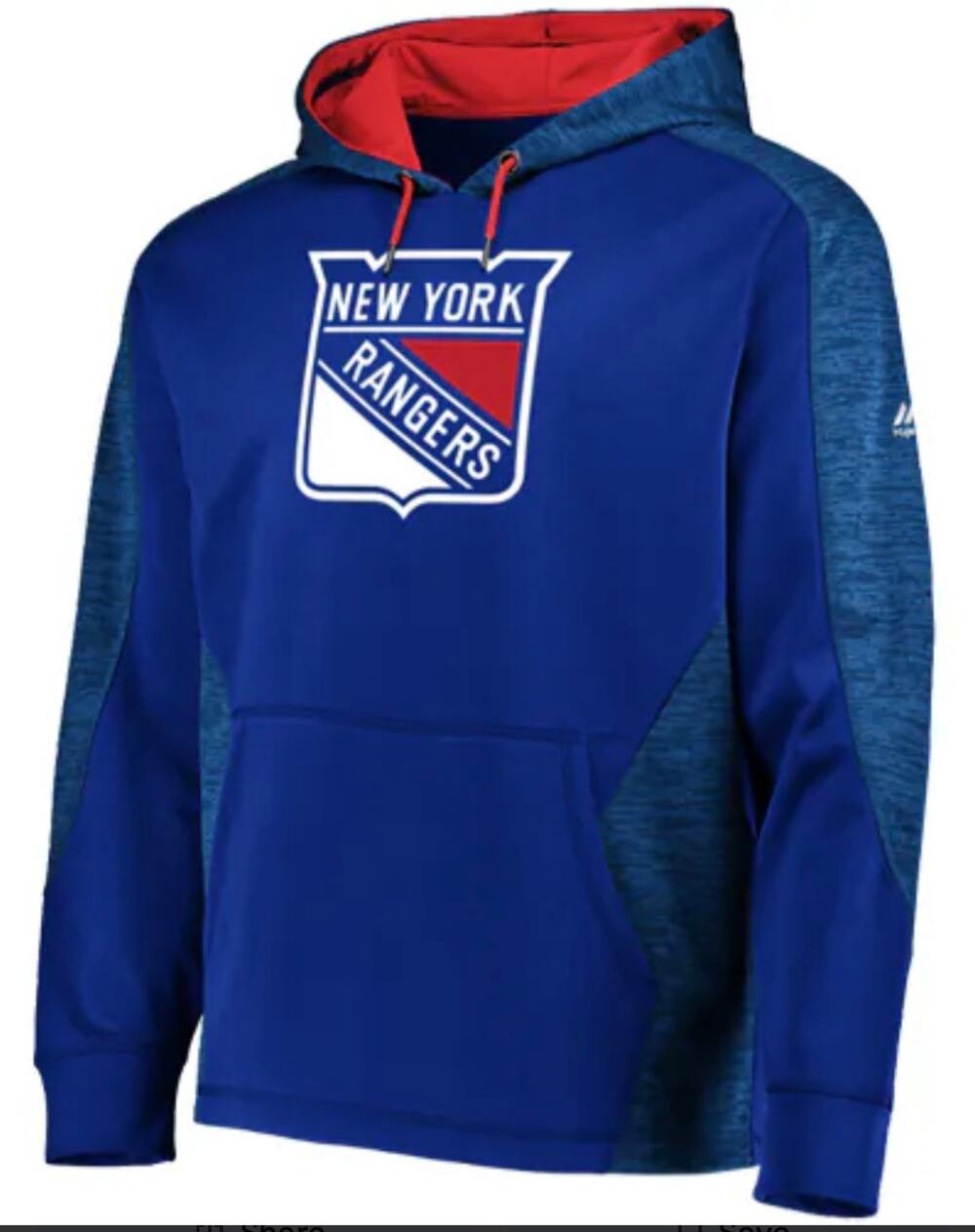 New York Rangers NHL Majestic Therma Base Hoodie Blue Red Men's Size Large